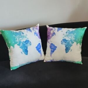 World Map Throw Pillow Set Indoor And Outdoor